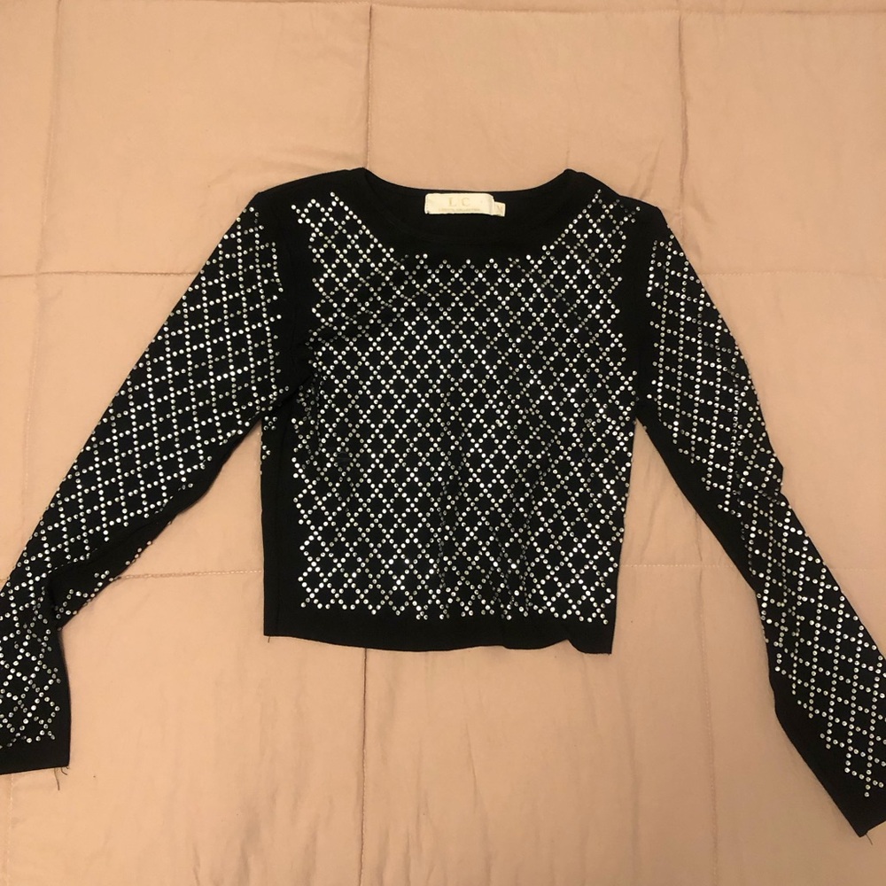 Black rhinestone crop top